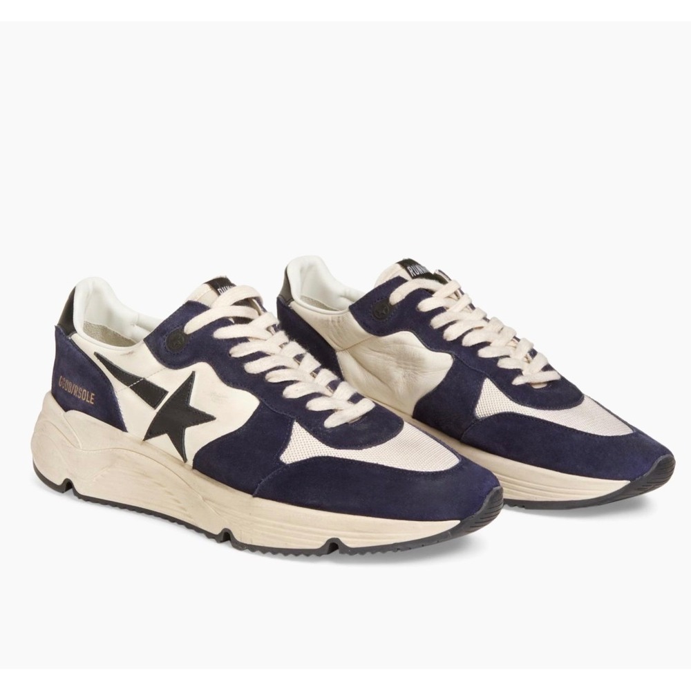 Golden Goose Running Sole Navy Cream Suede Leather Sneakers Mens Size 43 Italy